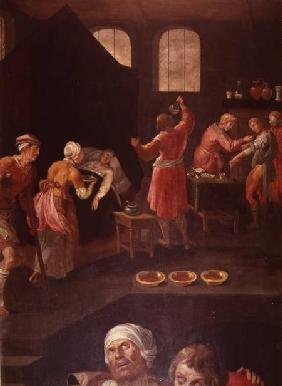 The Charity of St. Cosmas and St. Damian, detail depicting scenes of medical treatment