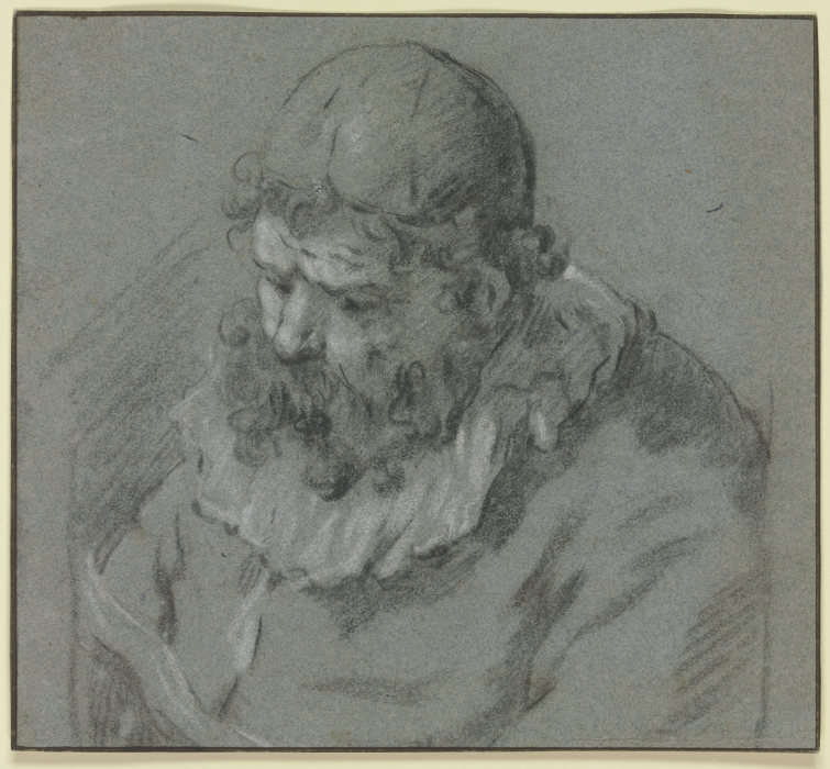 Alter niederblickender Mann mit Käppchen od Frans Hals