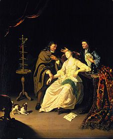 Doctor takes an unconscious woman's pulse. od Frans III. van Mieris