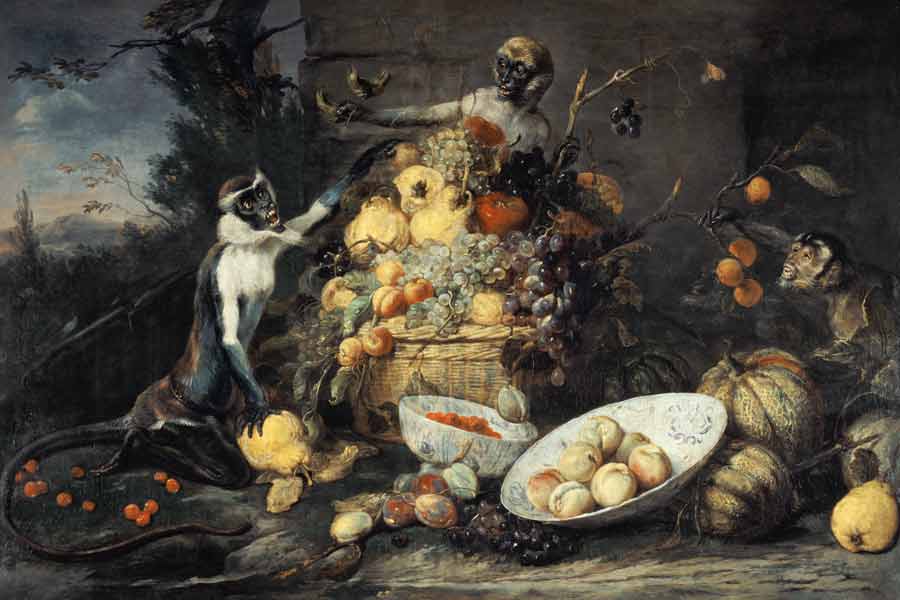 Quiet life with fruits and monkeys od Frans Snyders