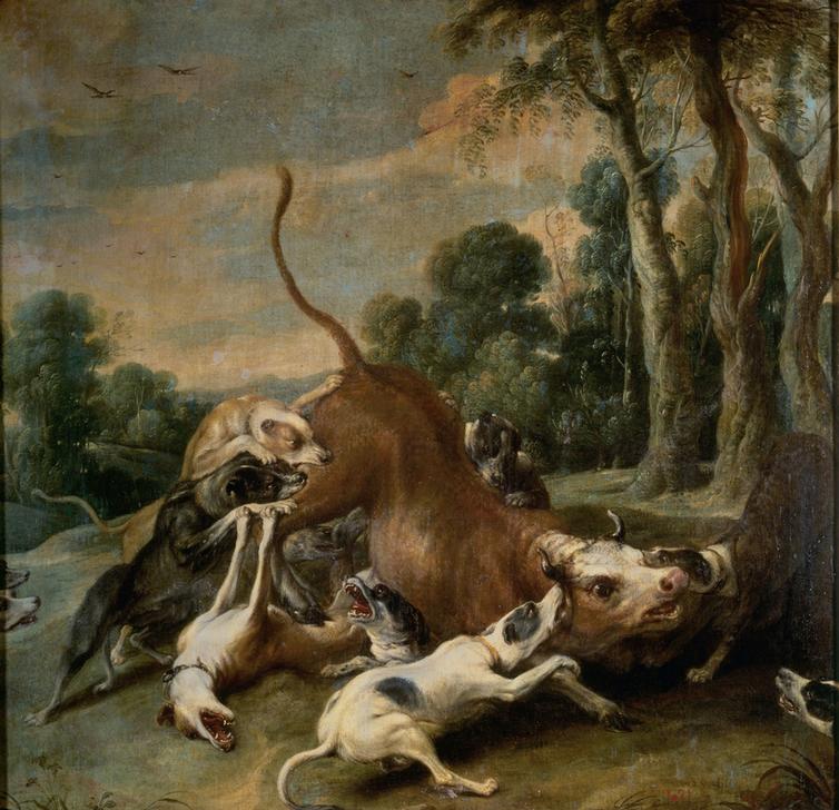 Bull Surrendered by Dogs od Frans Snyders