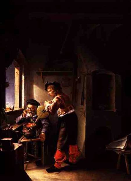 An Alchemist and his Assistant in their Workshop od Frans van d.Ä Mieris