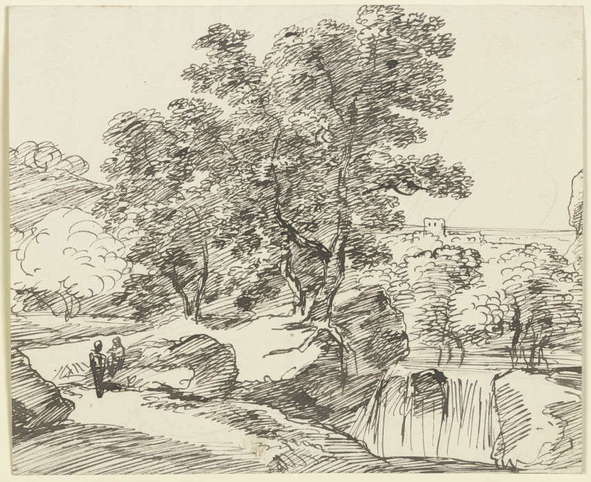 Baumbestandener Fluss mit Wasserfall od Franz Innocenz Josef Kobell