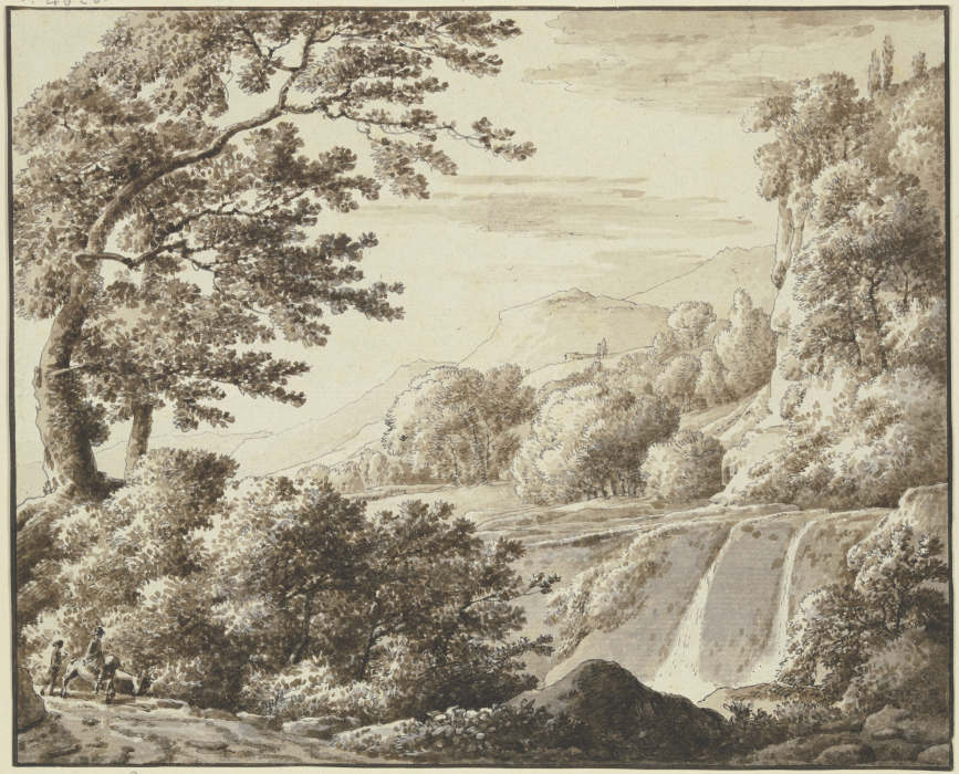 Baumreiche Landschaft mit Wasserfall od Franz Innocenz Josef Kobell
