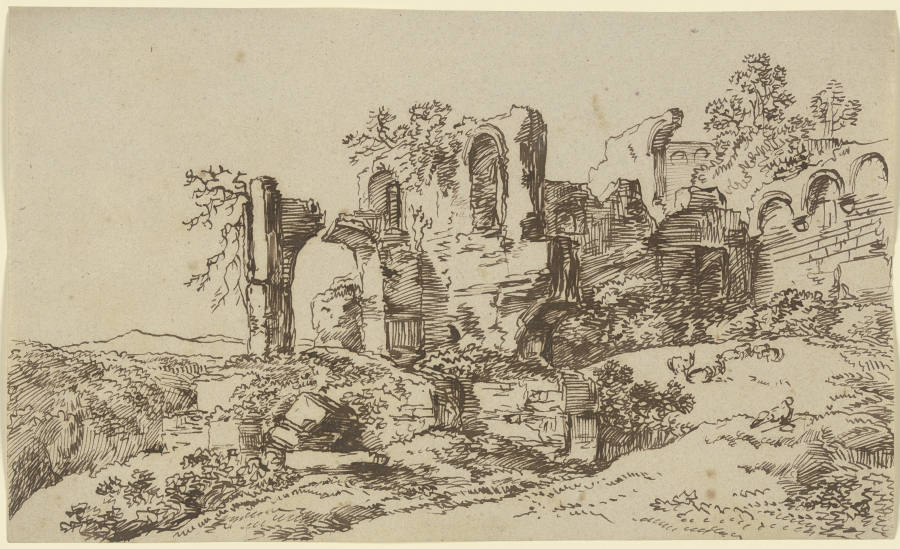 Burg- oder Kirchenruine in einer Landschaft od Franz Innocenz Josef Kobell