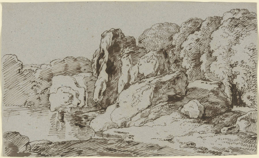 Felsen und Wald an einem Gewässer od Franz Innocenz Josef Kobell