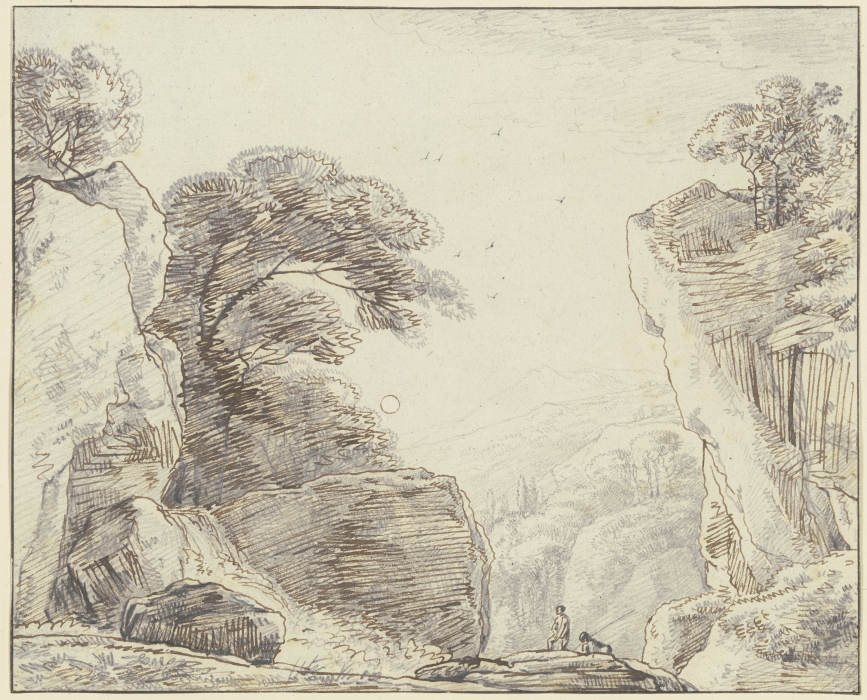 Felsige Gebirgslandschaft, im Vordergrund zwei Figuren od Franz Innocenz Josef Kobell
