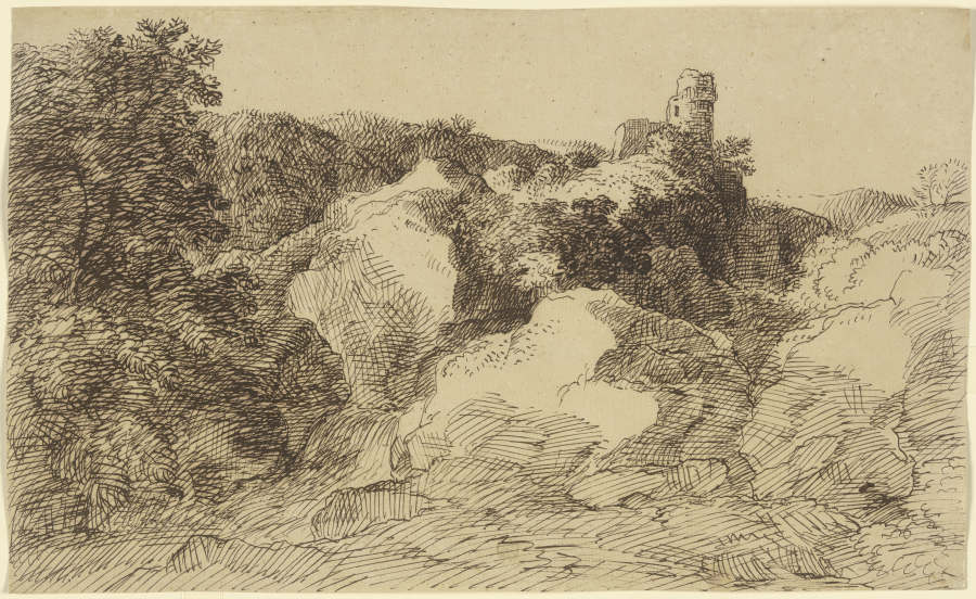 Felsige Landschaft mit Burgruine od Franz Innocenz Josef Kobell