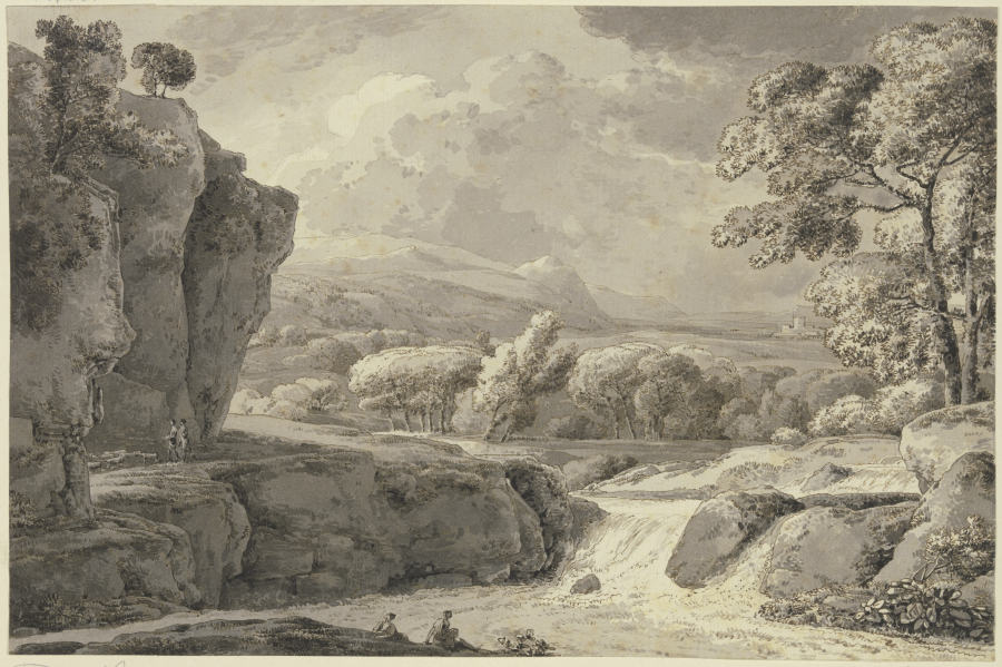 Flußlandschaft, links hohe Felsen od Franz Innocenz Josef Kobell