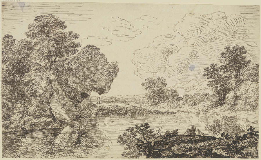 Flußlandschaft mit großem Felsen und Staffagefiguren od Franz Innocenz Josef Kobell