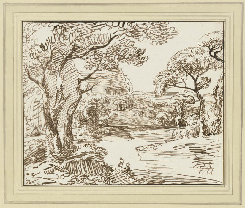 Flussuferlandschaft mit Bäumen od Franz Innocenz Josef Kobell