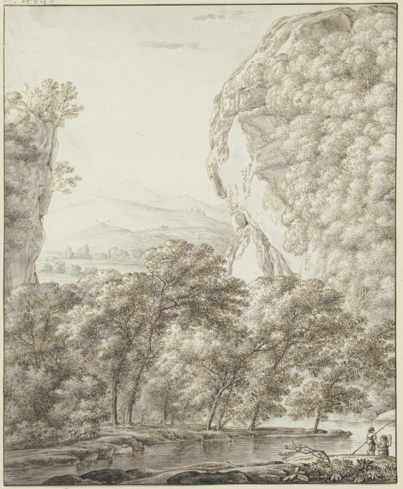 Gebirgslandschaft, rechts ein großer Felsen od Franz Innocenz Josef Kobell