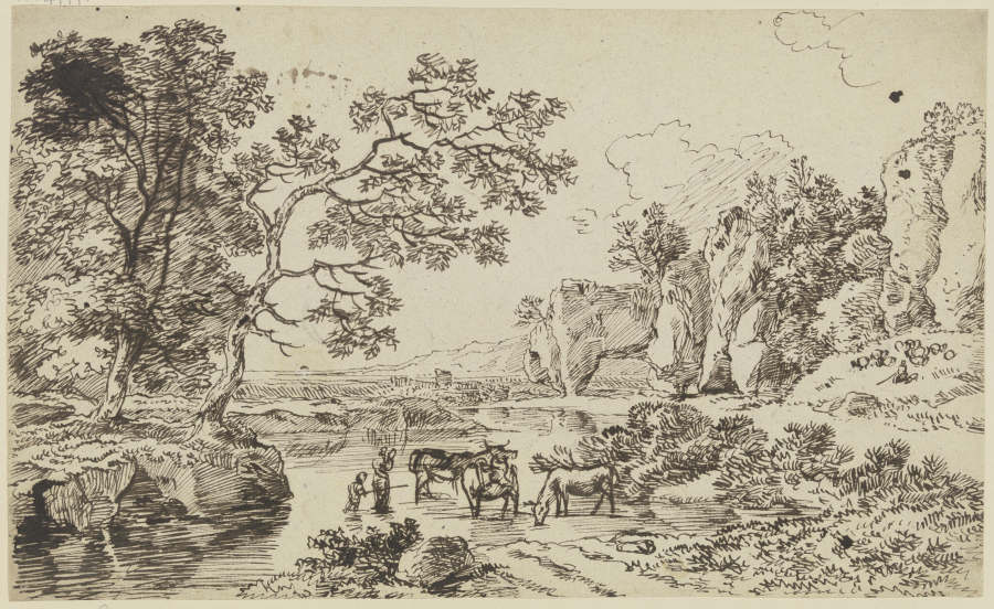 Hirten mit Vieh an einem Fluß od Franz Innocenz Josef Kobell