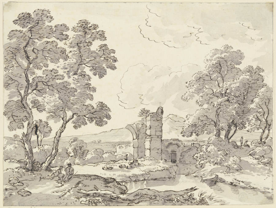 Landschaft mit antiken Ruinen, Hirten und Herde od Franz Innocenz Josef Kobell