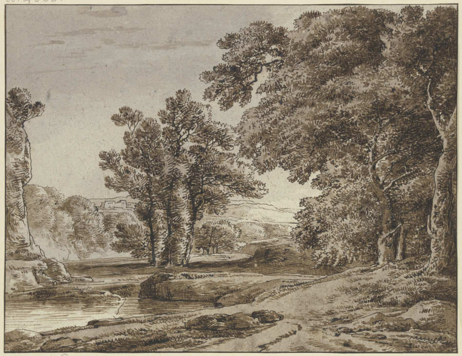 Landschaft mit Fluß und hohen Bäumen od Franz Innocenz Josef Kobell