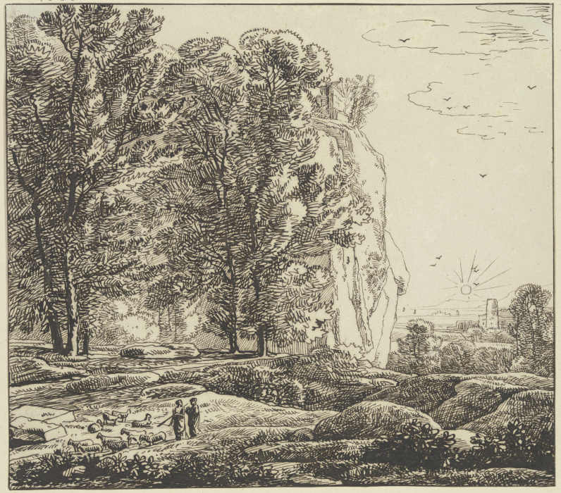 Landschaft mit hohem Felsen od Franz Innocenz Josef Kobell