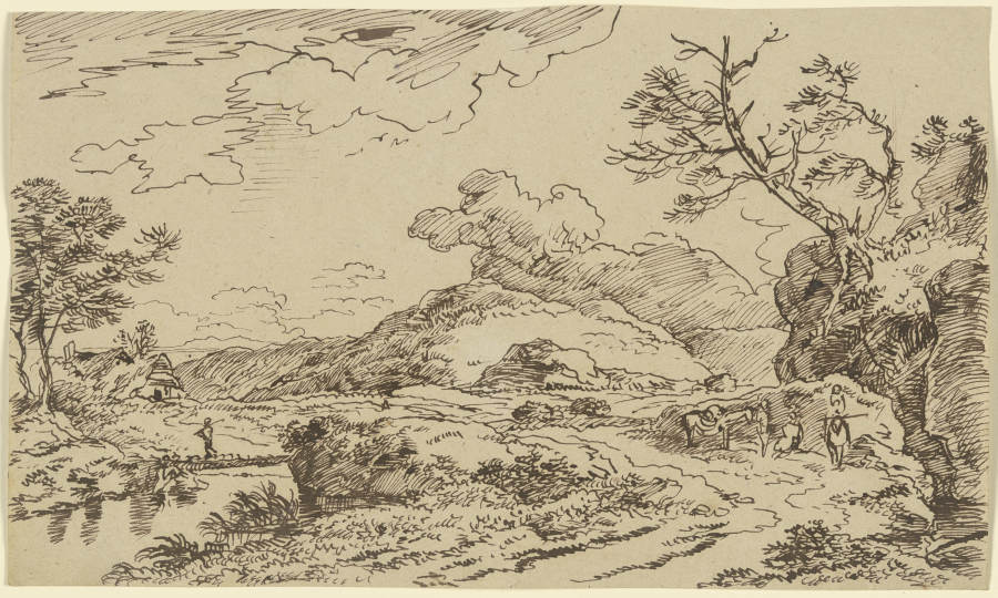 Landschaft mit Reisenden und aufziehenden Wolken od Franz Innocenz Josef Kobell