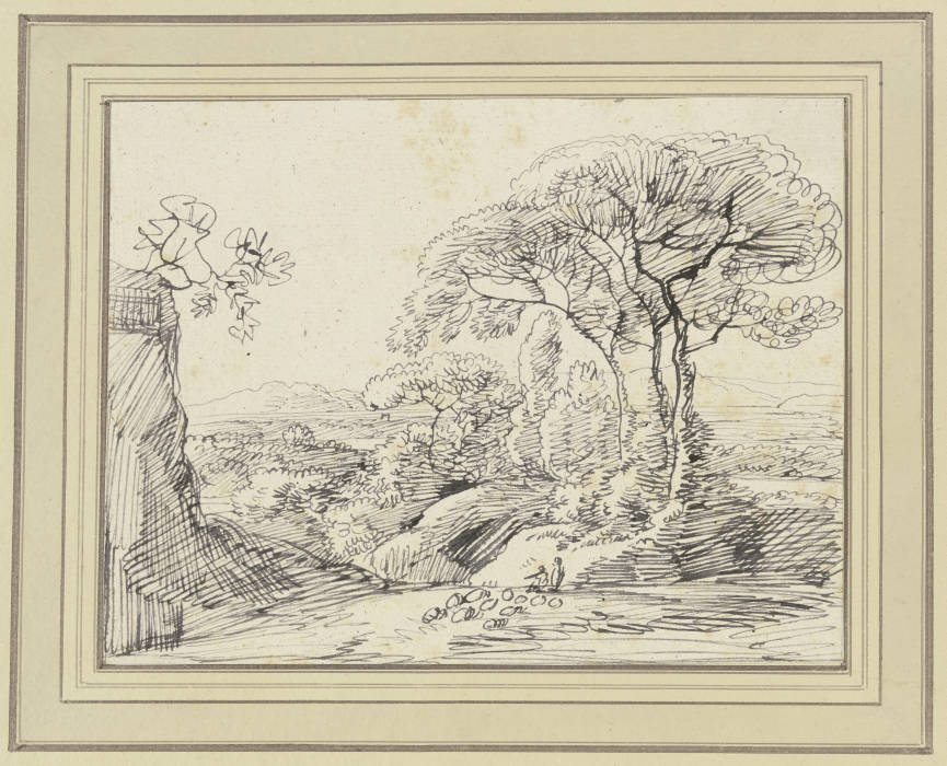 Landschaft mit weidenden Schafen unter einem großen Baum od Franz Innocenz Josef Kobell