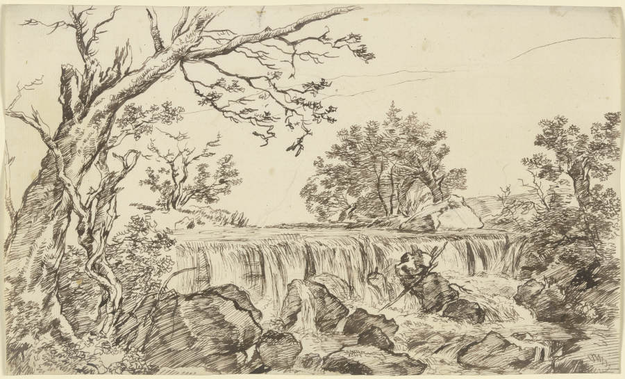 Wasserfall, im Vordergrund ein absterbender Baum od Franz Innocenz Josef Kobell