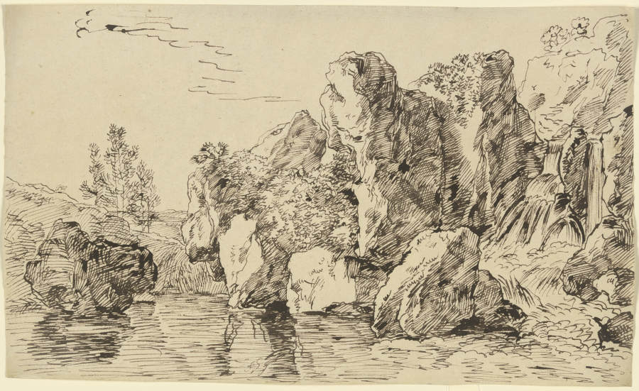 Zerklüftete Felsen an einem Gewässer od Franz Innocenz Josef Kobell