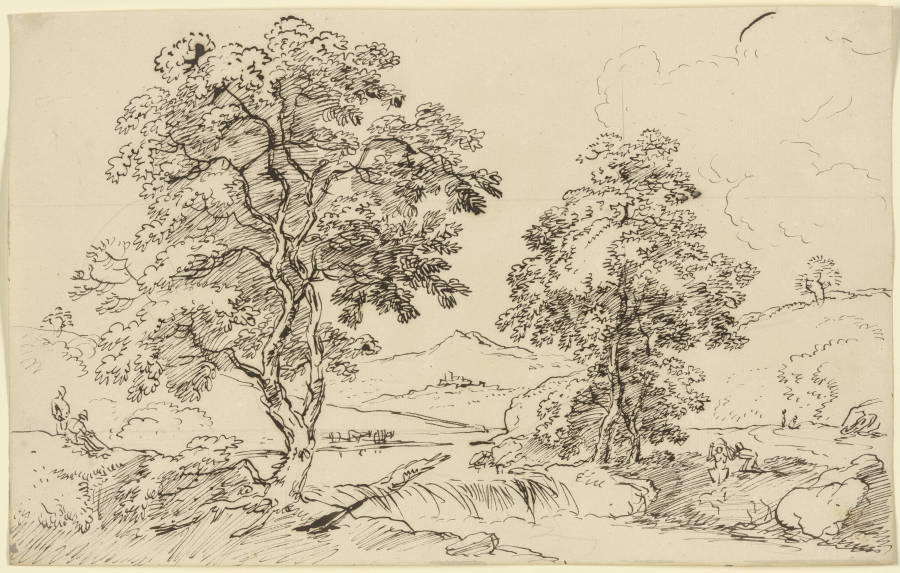 Zwei Bäume links und rechts eines Baches od Franz Innocenz Josef Kobell