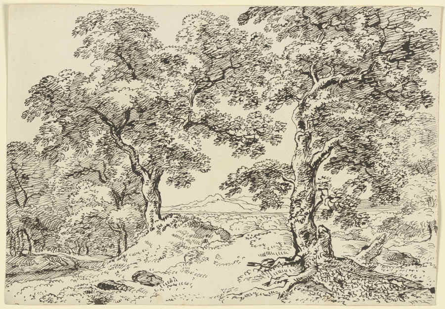 Zwei Laubbäume in der Landschaft stehend od Franz Innocenz Josef Kobell