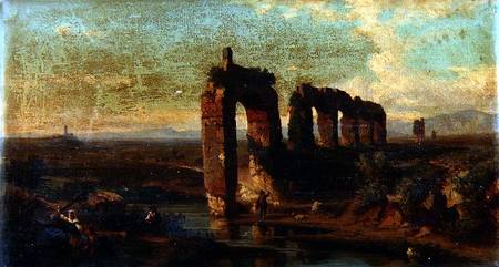View of the Claudian aqueduct in the Roman Campagna od Franz Jnr Knebel