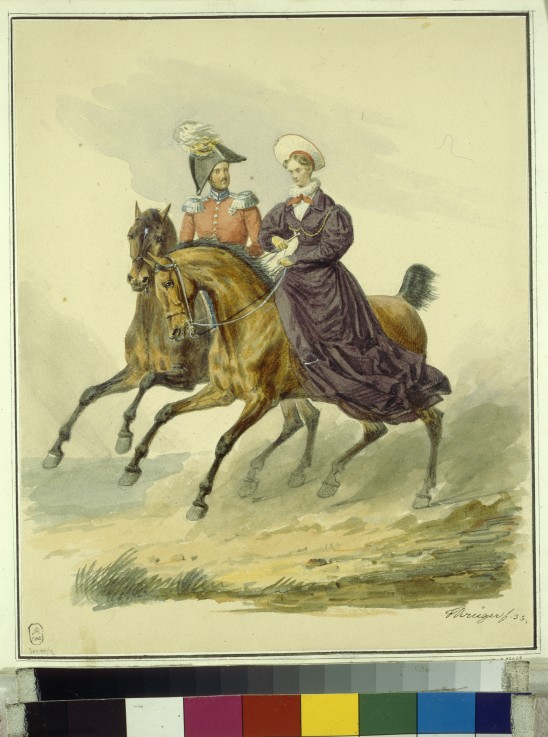Emperor Nicholas I and Empress Alexandra Fyodorovna (Charlotte of Prussia) od Franz Krüger