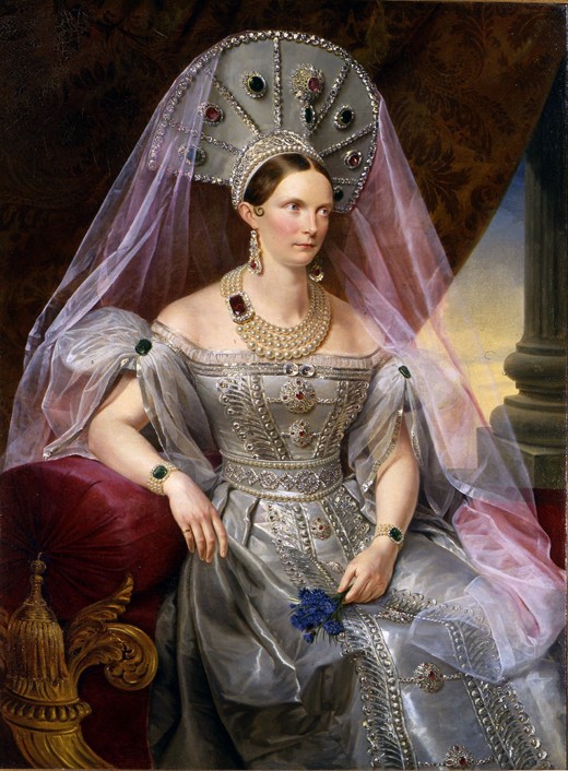 Portrait of Empress Alexandra Fyodorovna (Charlotte of Prussia), in kokoshnik od Franz Krüger