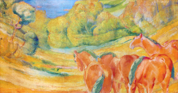 Große Landschaft I (Landschaft mit roten Pferden) od Franz Marc