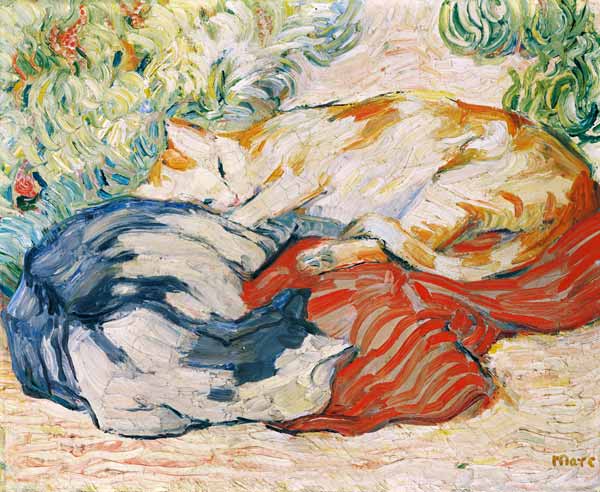 Cats on a red cloth. od Franz Marc