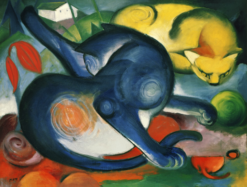 Two cats, blue and yellow od Franz Marc