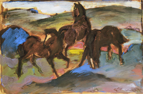 Horses on the pasture II. (three horses) od Franz Marc