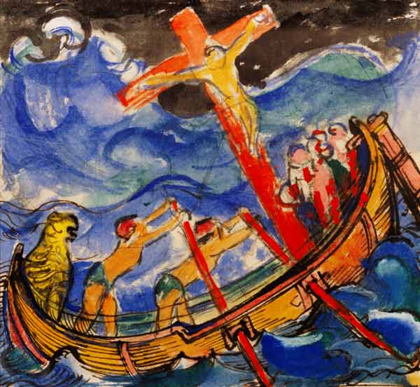 Cross driving in the storm. 1913th watercolour painting od Franz Marc
