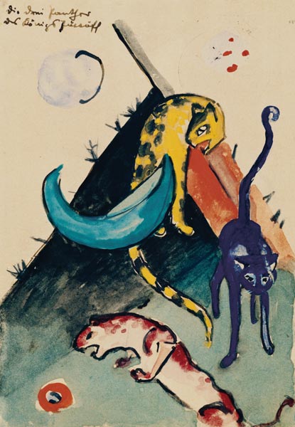 The three panthers of the king Jussuff (postcard to Else Lasker pupils) od Franz Marc