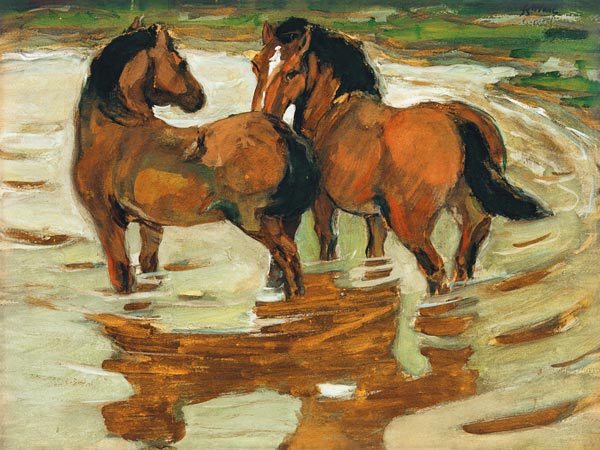 Zwei Pferde in der Schwemme od Franz Marc