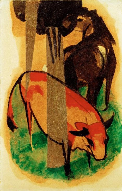 Black Brown Horse and Yellow Cow od Franz Marc