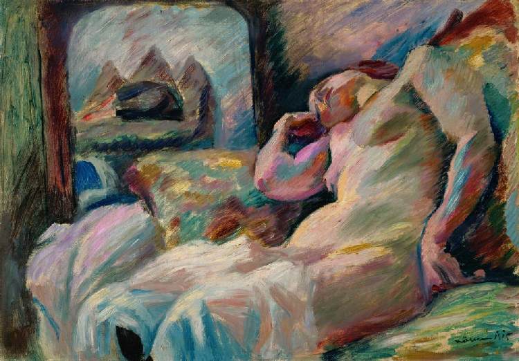 Schlafender weiblicher Akt vor einem Spiegel od Franz Nolken