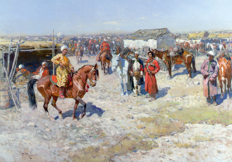 Central Asian Horse Market (oil on canvas) od Franz Roubaud