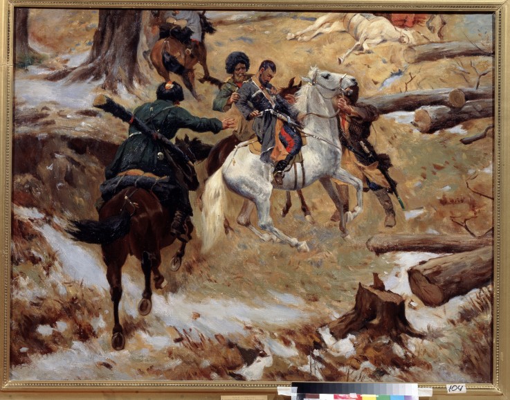 Death of the major general Nikolay Sleptsov on a fight in Chechnya on 10 December 1851 od Franz Roubaud