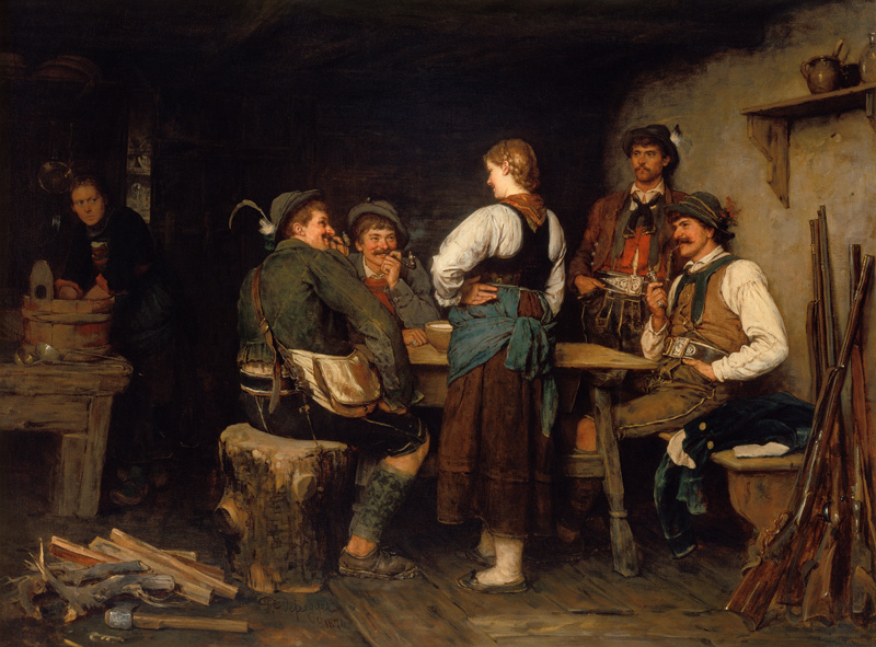 Poacher in the Alpine dairy hut od Franz von Defregger