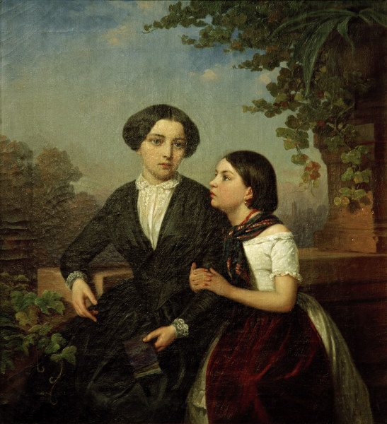 Winterhalter / Two girls on balcony od Franz Xaver Winterhalter