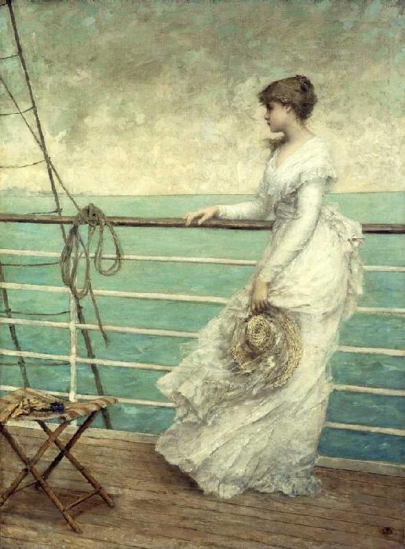 Dame auf einem Schiffsdeck. od Französisch