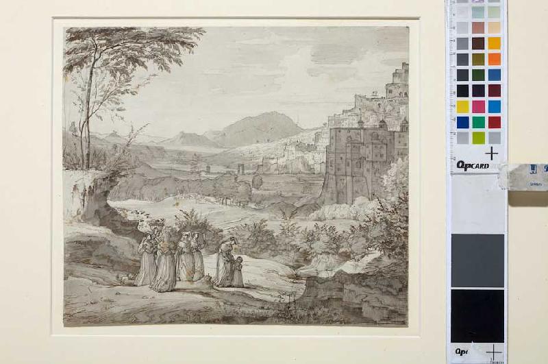 Ansicht von Subiaco mit Landleuten od Franz Theobald Horny