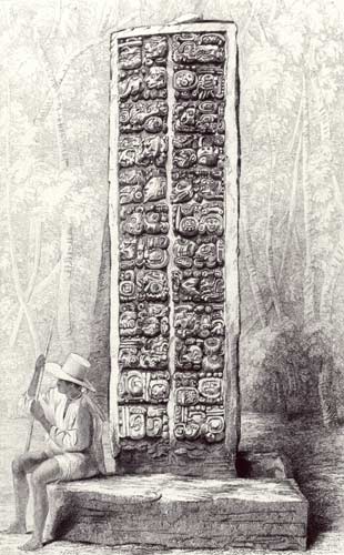 Hieroglyphs on the rear of a monument at Copan, Honduras, from volume I of 'Incidents of Travel in C od Frederick Catherwood
