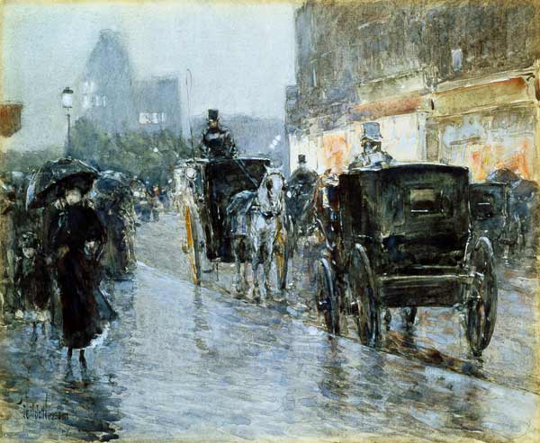 Horse Drawn Cabs at Evening, New York od Frederick Childe Hassam
