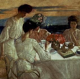 Ladies at the in the afternoon tea on the terrace od Frederick Karl Frieseke