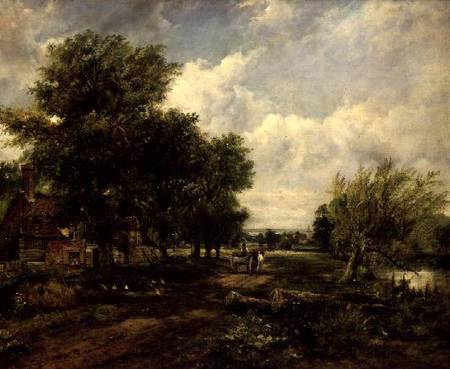 Wooded river landscape with a cottage and a horse drawn cart od Frederick Waters Watts