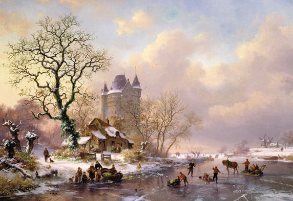 Winter Landscape with a Castle od Frederick Marianus Kruseman
