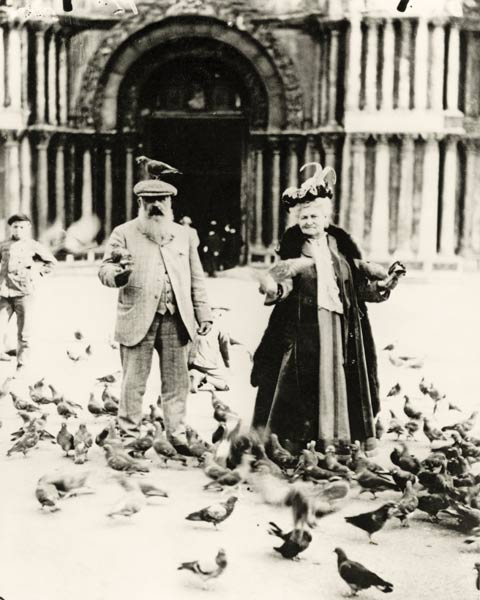 Claude Monet (1840-1926) and his wife, Alice (1844-1911) St. Mark's Square, Venice, October 1908 (b/ od French Photographer, (20th century)